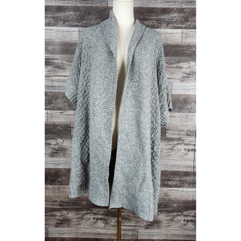 St Johns Bay Womens 1X Grey Cable Knit Open Front Shawl Collar Cardigan Sweater